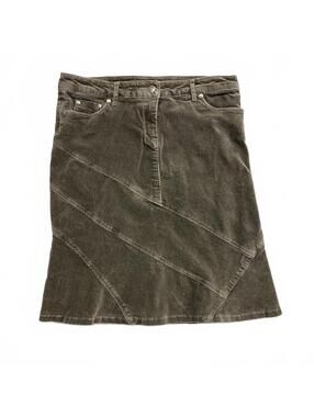 La Classe Couture Olive Green Corduroy Patchwork Skirt Women's Size 7/8